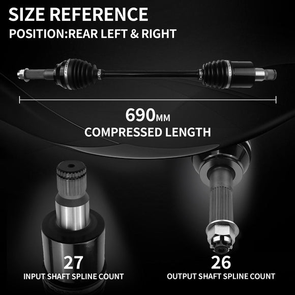 AXLCORE 2 PCS Rear Left & Right CV Axle Shaft for Polaris RZR S 800 EFI 2009-2014 Replaces 1332883 1332638